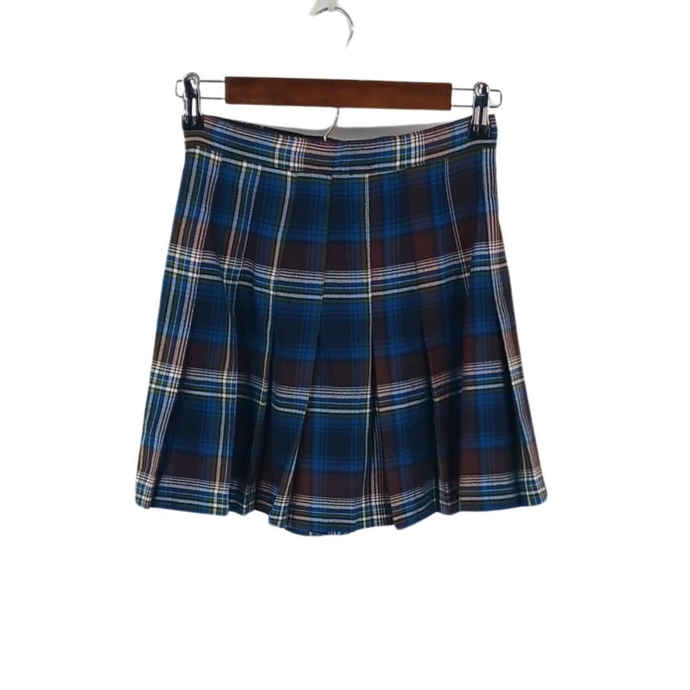 Vintage The Limited Blue Brown Plaid School Girl Mini Skirt Skort Academia Sz XS - Picture 2 of 5
